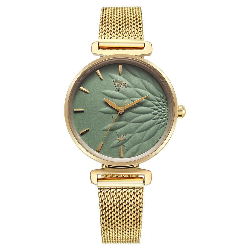 Fastrack Vyb Classique Quartz Analog Green Dial Golden Metal Strap Watch For Women