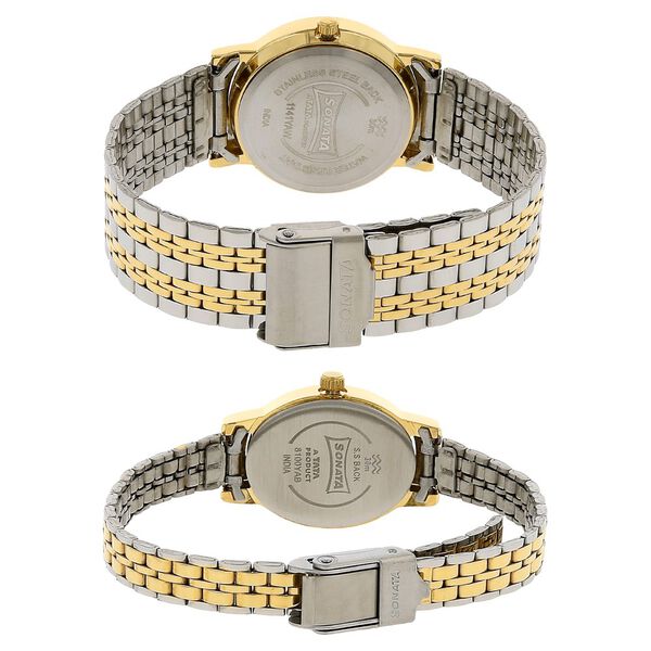 Sonata Quartz Analog White Dial Stainless Steel Strap Watch for Couple - image number 3
