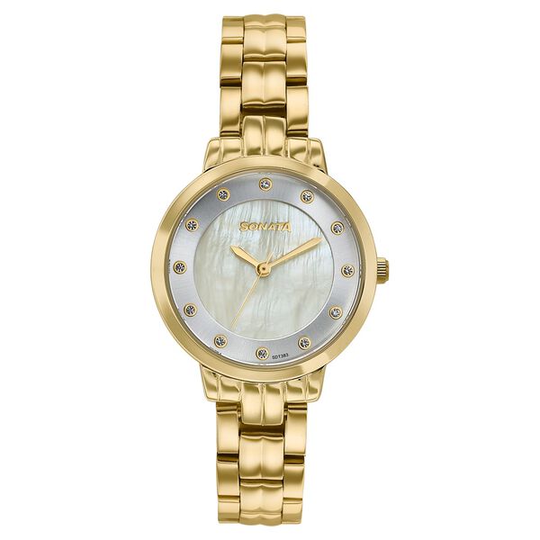 Sonata Jashn Quartz Analog Mother of Pearl Dial Golden Metal Strap Watch For Women - image number 0