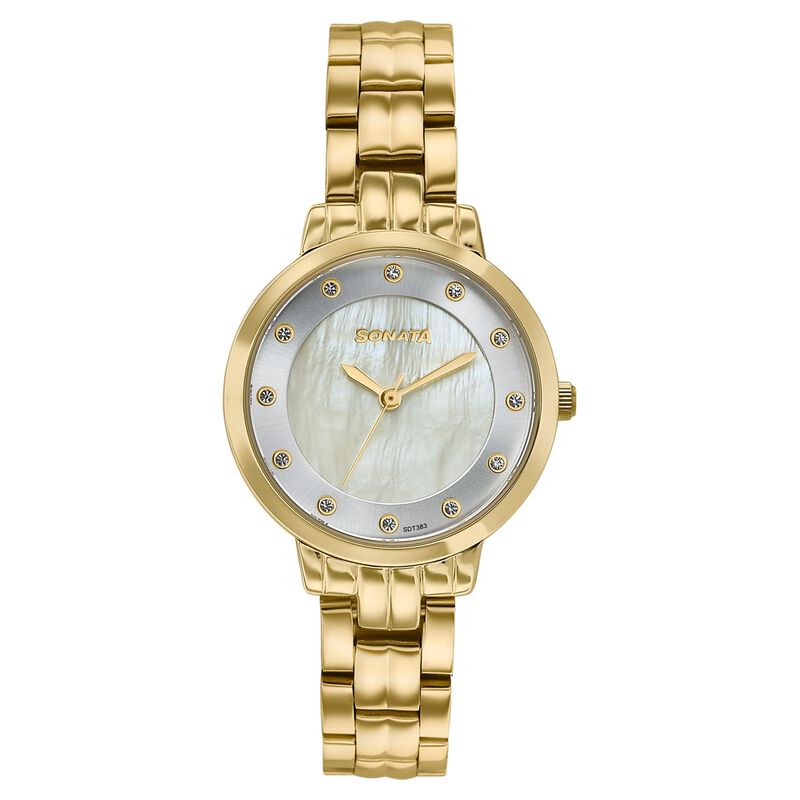 Sonata Jashn Quartz Analog Mother of Pearl Dial Golden Metal Strap Watch For Women
