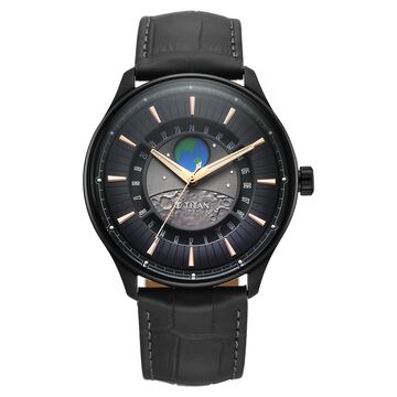 Titan Stellar Analog with Earth Disc and Gray Dial Gray Leather Strap Watch for Men