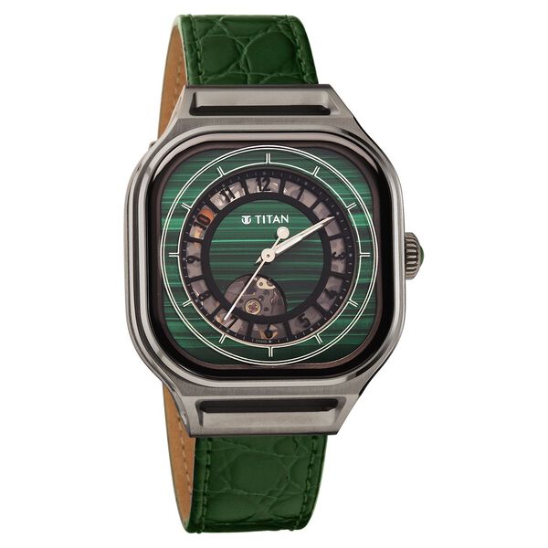 Titan Stellar Automatic Malachite Dial Leather Strap Watch for Men - image number 2