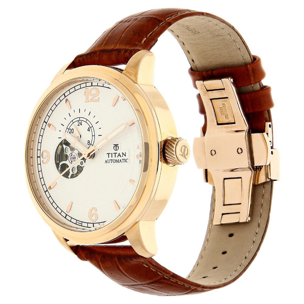 Titan Automatic Dial White Automatic Strap Leather Strap watch for Men