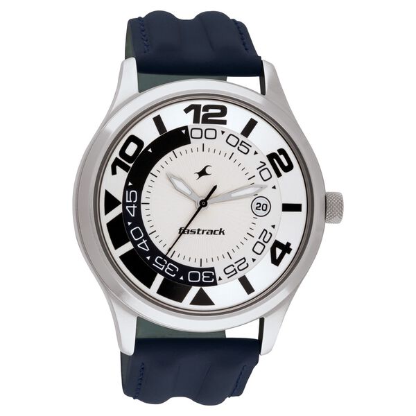 Fastrack Quartz Analog with Date Silver Dial Leather Strap Watch for Guys - image number 0