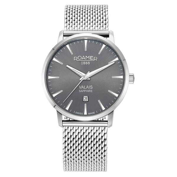 Roamer Valais Gents Interchangable Box Set Quartz Analog with Date Grey Dial Grey Leather Strap Watch For Men - image number 0