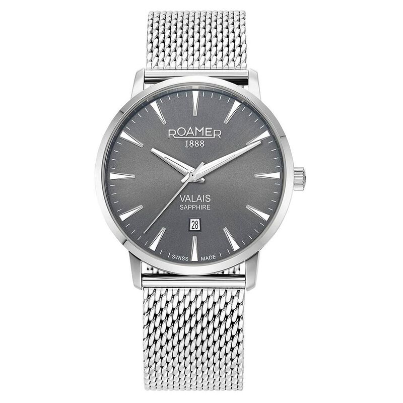 Roamer Valais Gents Interchangable Box Set Quartz Analog with Date Grey Dial Grey Leather Strap Watch For Men
