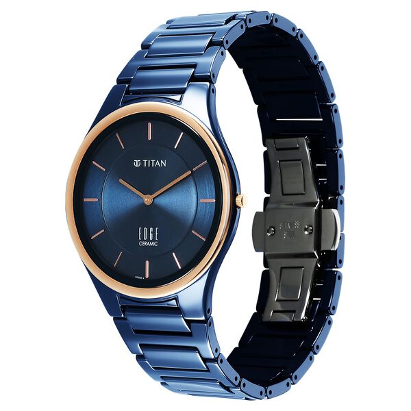 Titan Edge Bicolour Quartz Analog Blue Dial Blue Ceramic Strap Watch For Men - image number 2