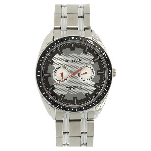 Titan Purple Silver Dial Analog with Day and Date Stainless Steel Strap Watch for Men - image number 0
