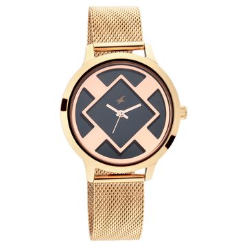 Fastrack Fit Outs Quartz Analog Black Dial Metal Strap Watch for Girls