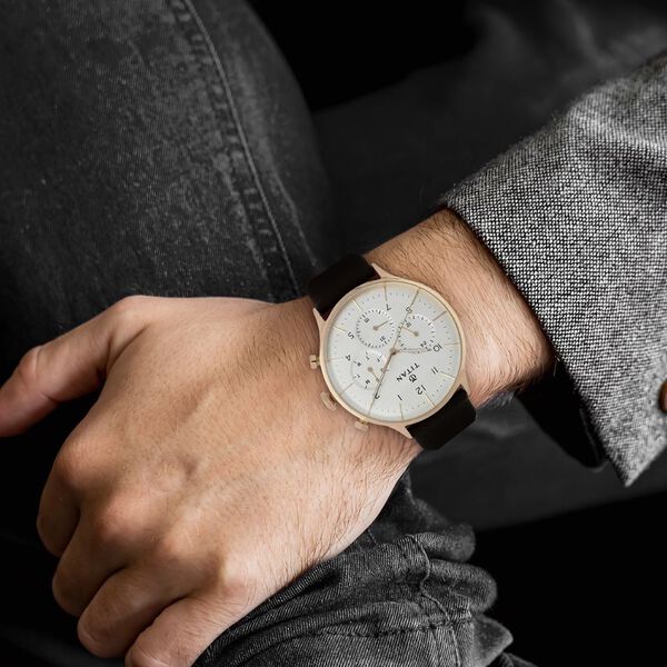 Buy Online Titan Quartz Multifunction White Dial Leather Strap