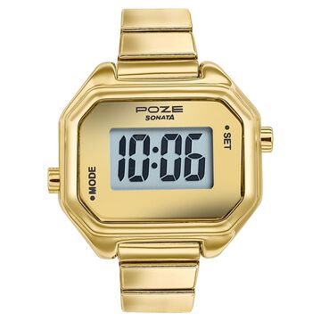 Poze By Sonata Digital Ring Watch With Golden Dial For Women