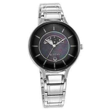 Titan Premium Workwear Black Dial Analog with Date Stainless Steel Strap watch for Women