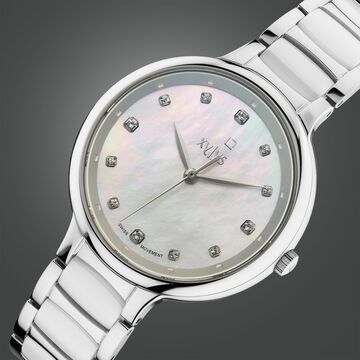 Xylys Swiss Analog White Steel And Ceramic Strap Mother Of Pearl Dial Watch For Women