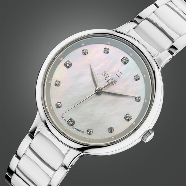 Xylys Swiss Analog White Steel And Ceramic Strap Mother Of Pearl Dial Watch For Women - image number 1