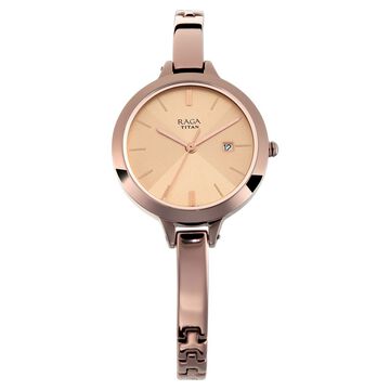 Titan Quartz Analog with Date Rose Gold Dial Brown Metal Strap Watch For Women