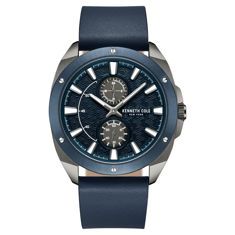 Kenneth Cole Quartz Multifunction Blue Dial Leather Strap Watch for Men
