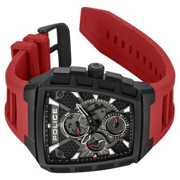 Police Men's Tough Gear KL Rahul Edition Multifunction Watch with Red Silicone Strap