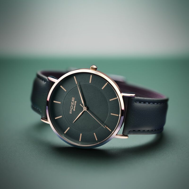 Sonata Poze Quartz Analog Blue Dial Blue Leather Strap Watch For Men