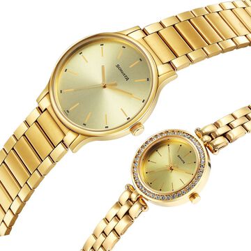 Sonata Quartz Analog Champagne Dial Stainless Steel Strap Watch for Couple