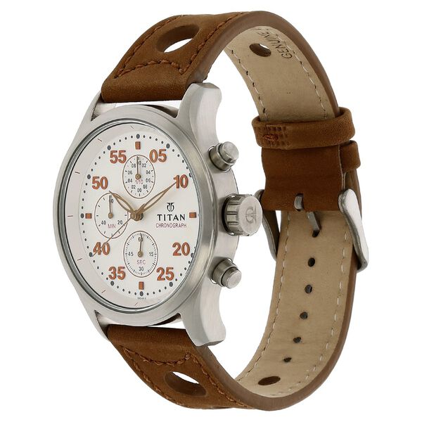 Titan Quartz Chronograph Silver Dial Leather Strap Watch for Men - image number 1