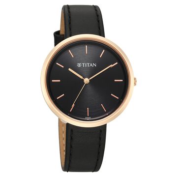 Titan Neo Quartz Analog Black Dial Black Leather Strap Watch For Women
