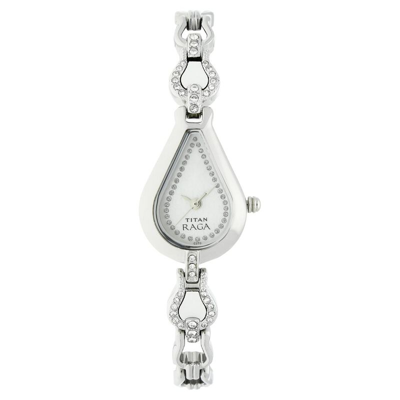 Titan Quartz Analog White Dial Stainless Steel Strap Watch for Women