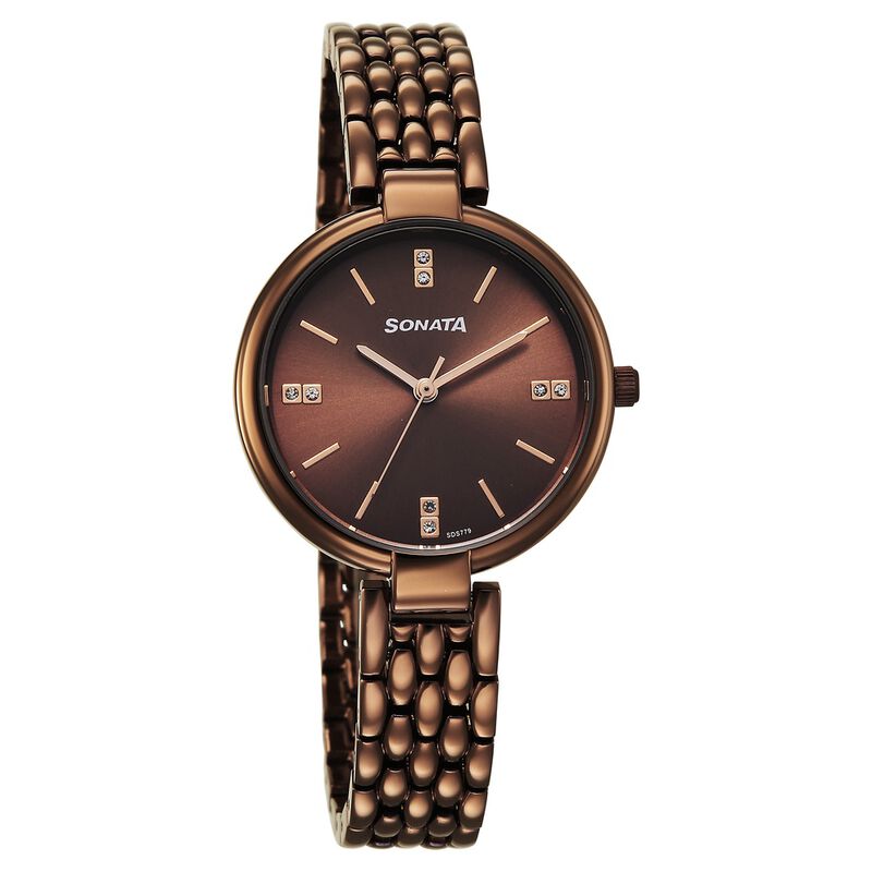 Sonata Festive Quartz Analog Brown Dial Metal Strap Watch For Women