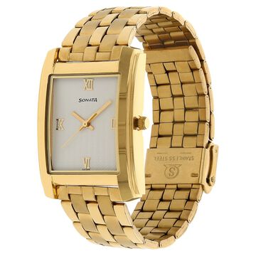 Sonata Quartz Analog White Dial Stainless Steel Strap Watch for Men