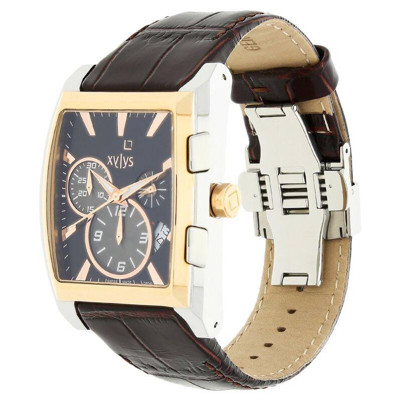 Xylys Quartz Chronograph Black Dial Leather Strap Watch for Men - image number 1