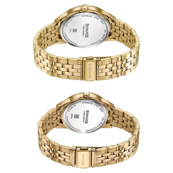 Sonata Jashn Quartz Analog Green Dial Golden Metal Strap Watch For Couple - image number 6