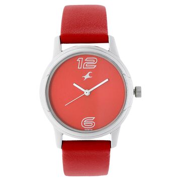Fastrack Quartz Analog Red Dial Leather Strap Watch for Girls