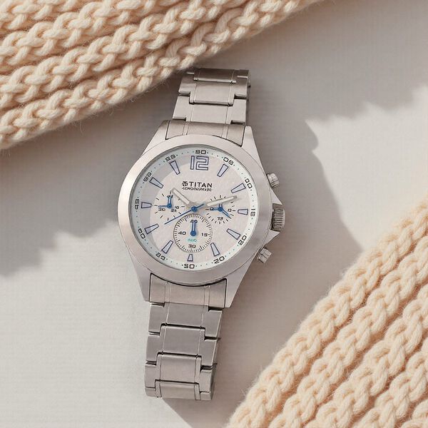 Titan Quartz White Dial Silver Stainless Steel Strap Watch For Men