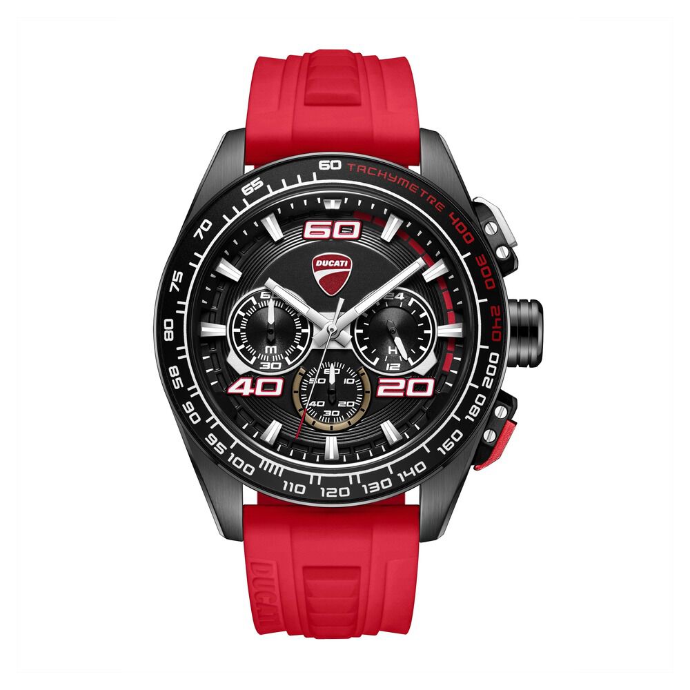 Ducati Quartz Chronograph Black Dial Red Silicone Strap Watch For Men-picture-10
