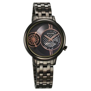 Sonata Unveil Quartz Multifunction Quartz Analog Grey Dial Metal Strap Watch for Women