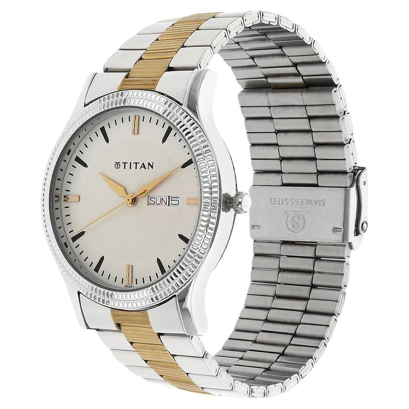 Titan Metal White Dial Analog with Day and Date Stainless Steel Strap Watch for Men - image number 1