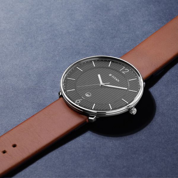 Titan Minimals Black Dial Analog Date Leather Strap Watch for Men - image number 0