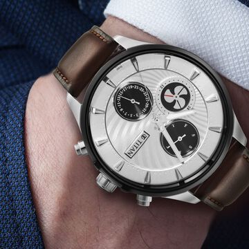 Titan Maritime White Dial Quartz Multifunction Leather Strap Watch for Men