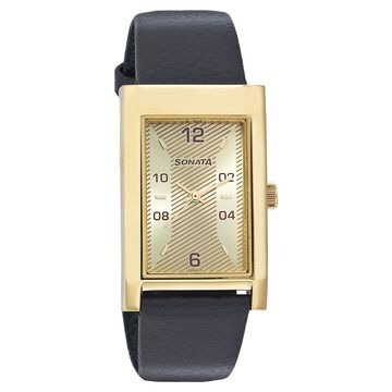 Sonata Quartz Analog Champagne Dial Leather Strap Watch for Men