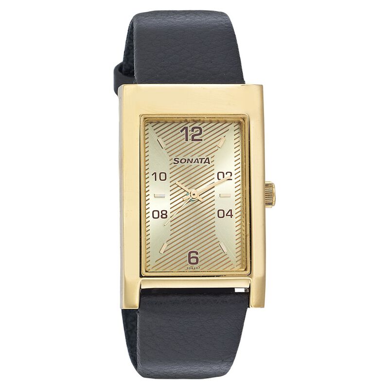 Sonata Quartz Analog Champagne Dial Leather Strap Watch for Men - image number 0