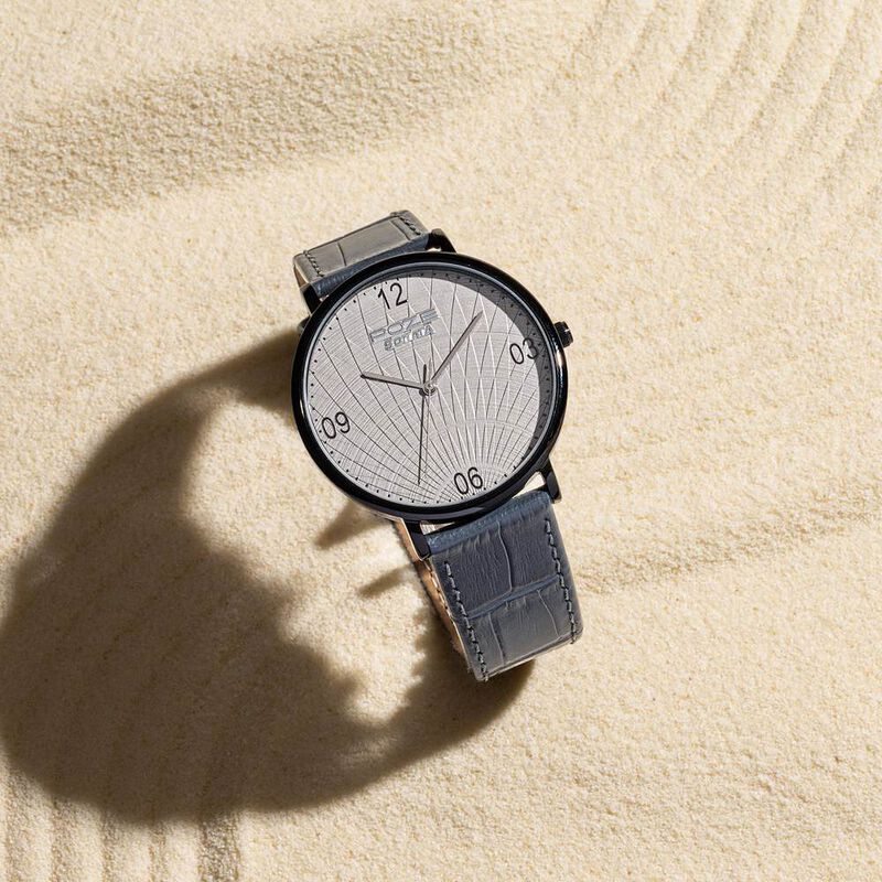 Sonata Poze Quartz Analog Grey Dial Leather Strap Watch For Men