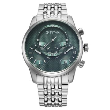 Titan Micromotors Analog with Independent Hour, Minute and 2nd Sub-Dial Green Dial Stainless Steel Strap Watch for Men