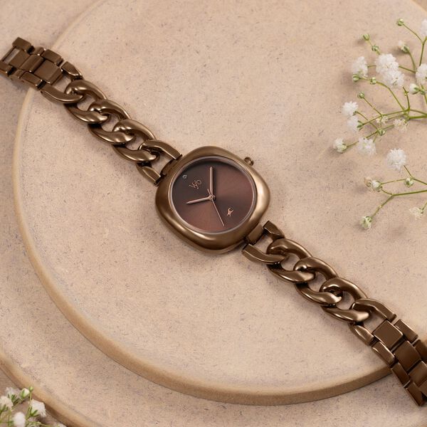Vyb Spotlight By Fastrack Quartz Analog Brown Dial Brown Metal Strap Watch For Girls - image number 0