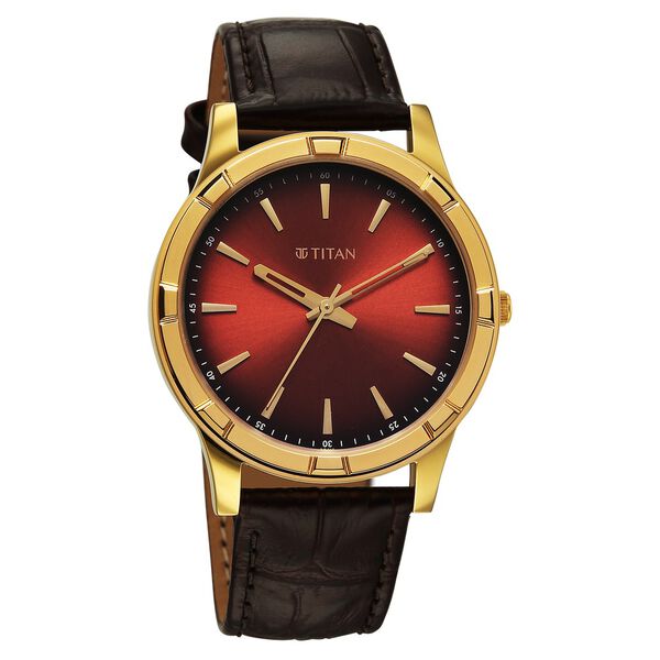 Titan Karishma Festive Analog with Mahogany Brown Dial Brown Leather Strap Watch for Men - image number 2