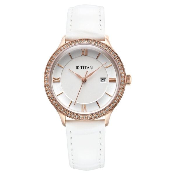 Titan Bright Leathers Silver Dial Analog with Date Leather Strap watch for Women - image number 0