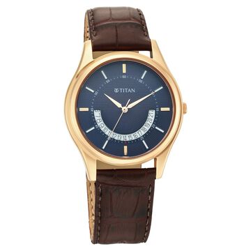 Titan Lagan Blue Dial Analog Leather Strap Watch for Men