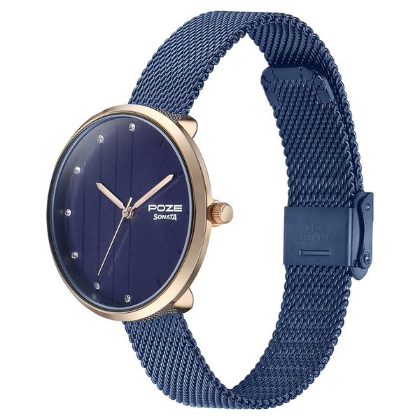 Sonata Poze Quartz Analog Blue Dial Blue Color Stainless Steel Strap Watch For Women - image number 3