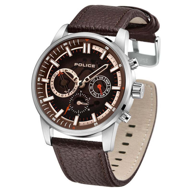 Police Quartz Multifunction Brown Dial Leather Strap Watch for Men - image number 2