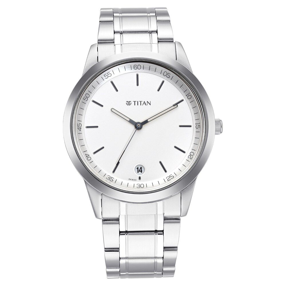 Buy Online Titan Men s Timeless Style Watch Refined White Dial and Metal Strap np1806sm03 Titan