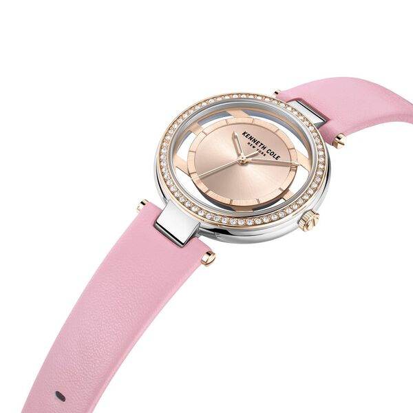 Kenneth Cole Quartz Analog Rose Gold Round Dial Pink Leather Strap Watch For Women - image number 3