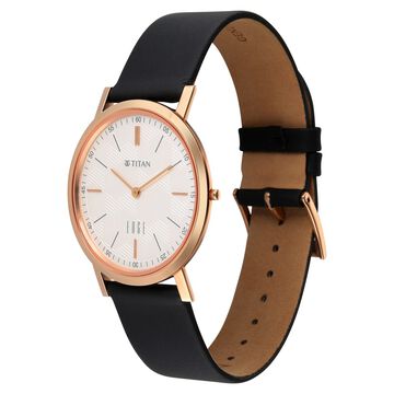 Edge Dynasty Quartz Analog White Dial Black Leather Strap Watch For Men